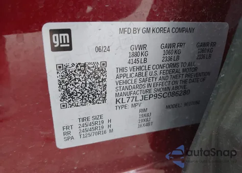 2025 Chevrolet Trax Fwd 2Rs z USA, uszkodzony, nr VIN KL77LJEP9SC086280